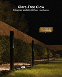 Path lights spaced 6ft apart along a wall at night provide Glare-free lighting against a dark, starry sky