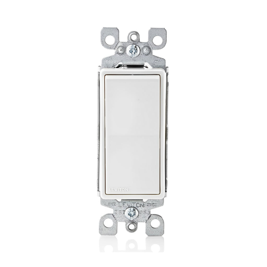 Leviton 5601-2W 15 Amp, 120/277 Volt, Decora Rocker Single-Pole AC Quiet Switch, Residential Grade, Grounding, White