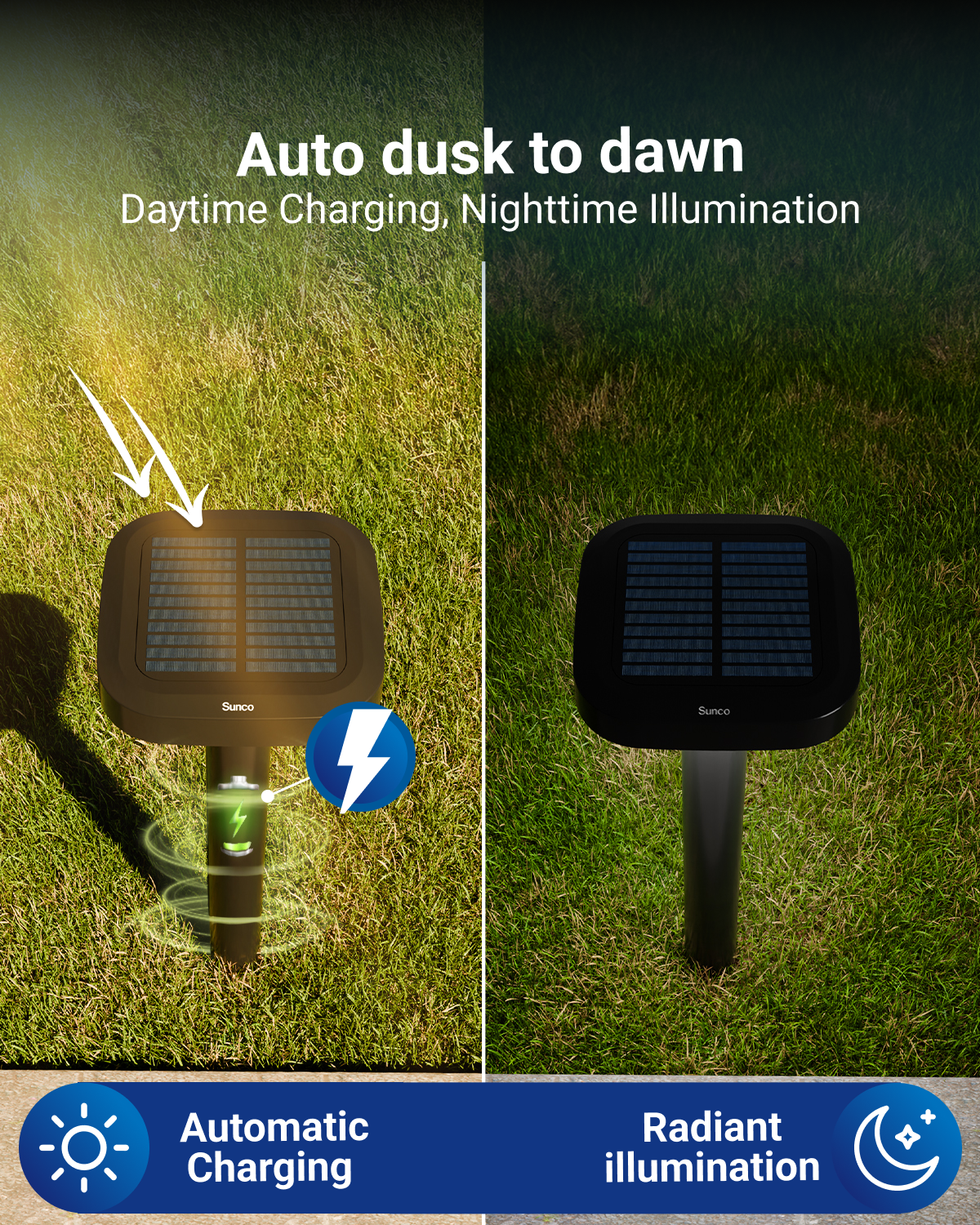 Solar LED Path Lights, Square, Dusk To Dawn