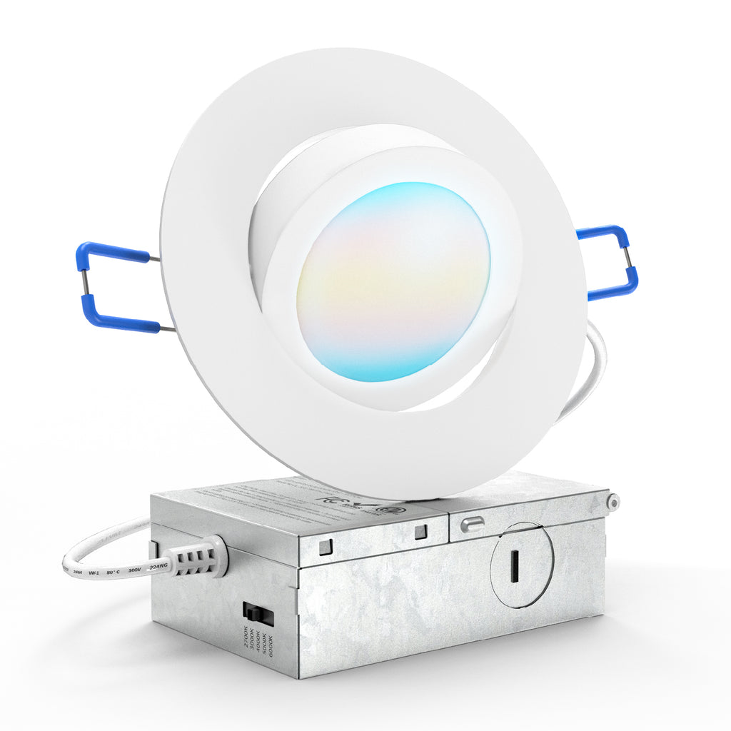Recessed LED Lighting, 4 Inch, Slim Gimbal, Selectable CCT, 750 Lumens