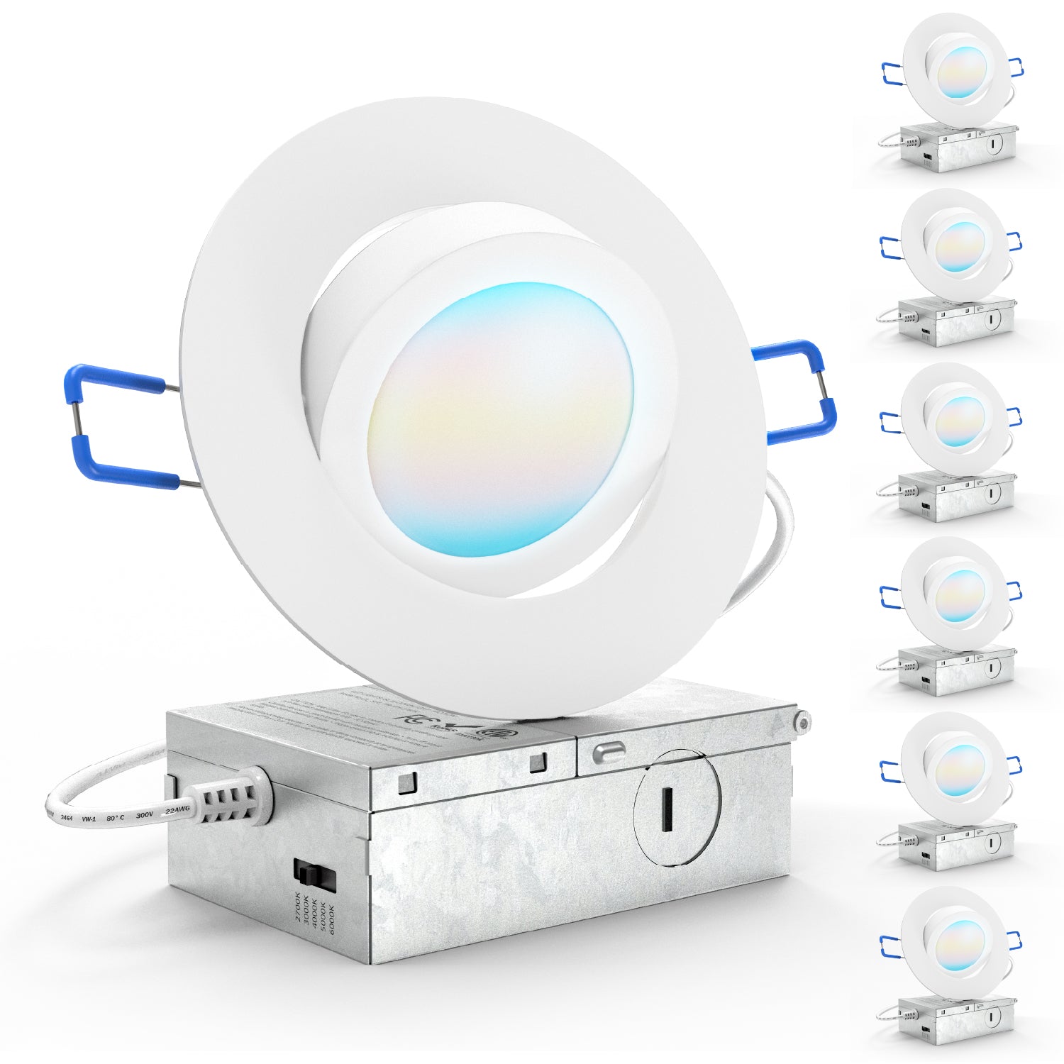 Recessed LED Lighting, 4 Inch, Slim Gimbal, Selectable CCT, 750 Lumens