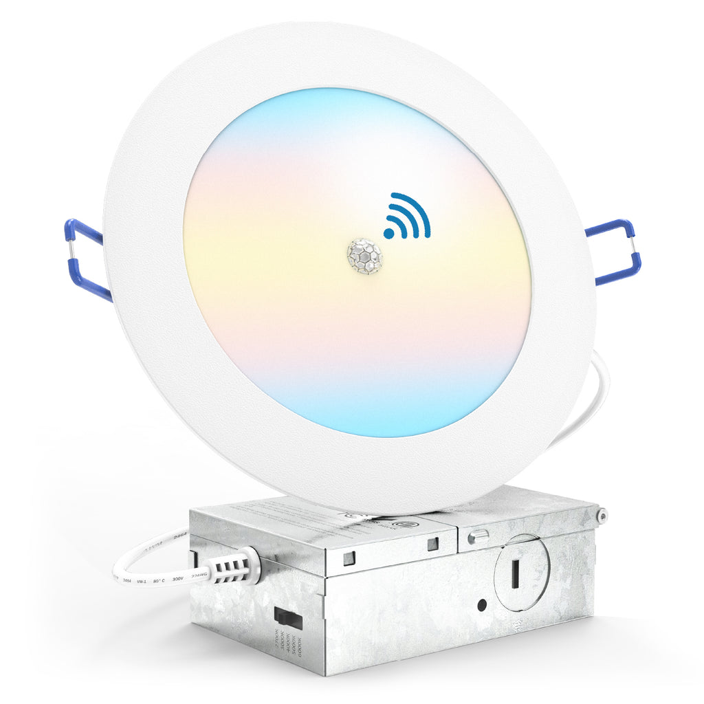 Recessed LED Lighting, 6 Inch, Motion Activated, Slim, Wafer Think, Smooth Trim, Selectable CCT, 1000 Lumens