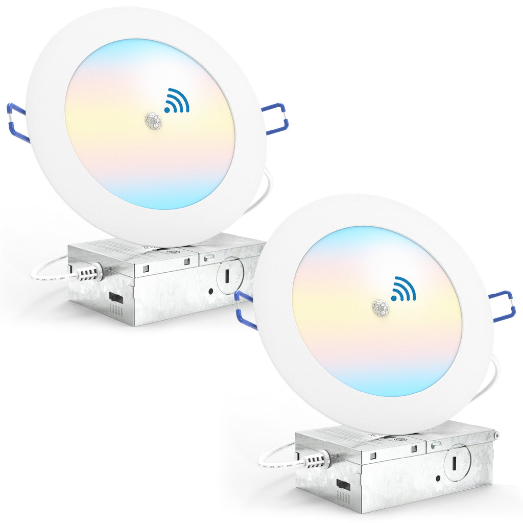 Recessed LED Lighting, 6 Inch, Motion Activated, Slim, Wafer Think, Smooth Trim, Selectable CCT, 1000 Lumens