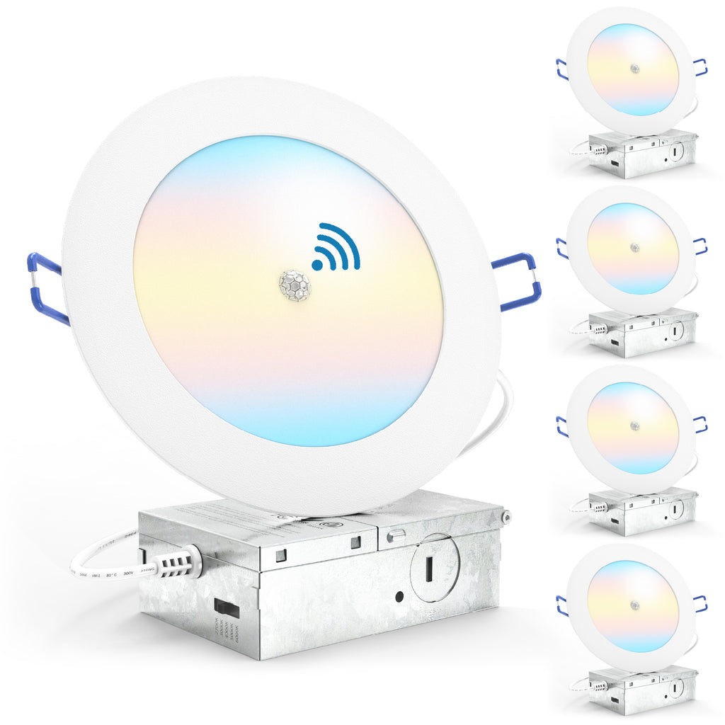 Recessed LED Lighting, 6 Inch, Motion Activated, Slim, Wafer Think, Smooth Trim, Selectable CCT, 1000 Lumens