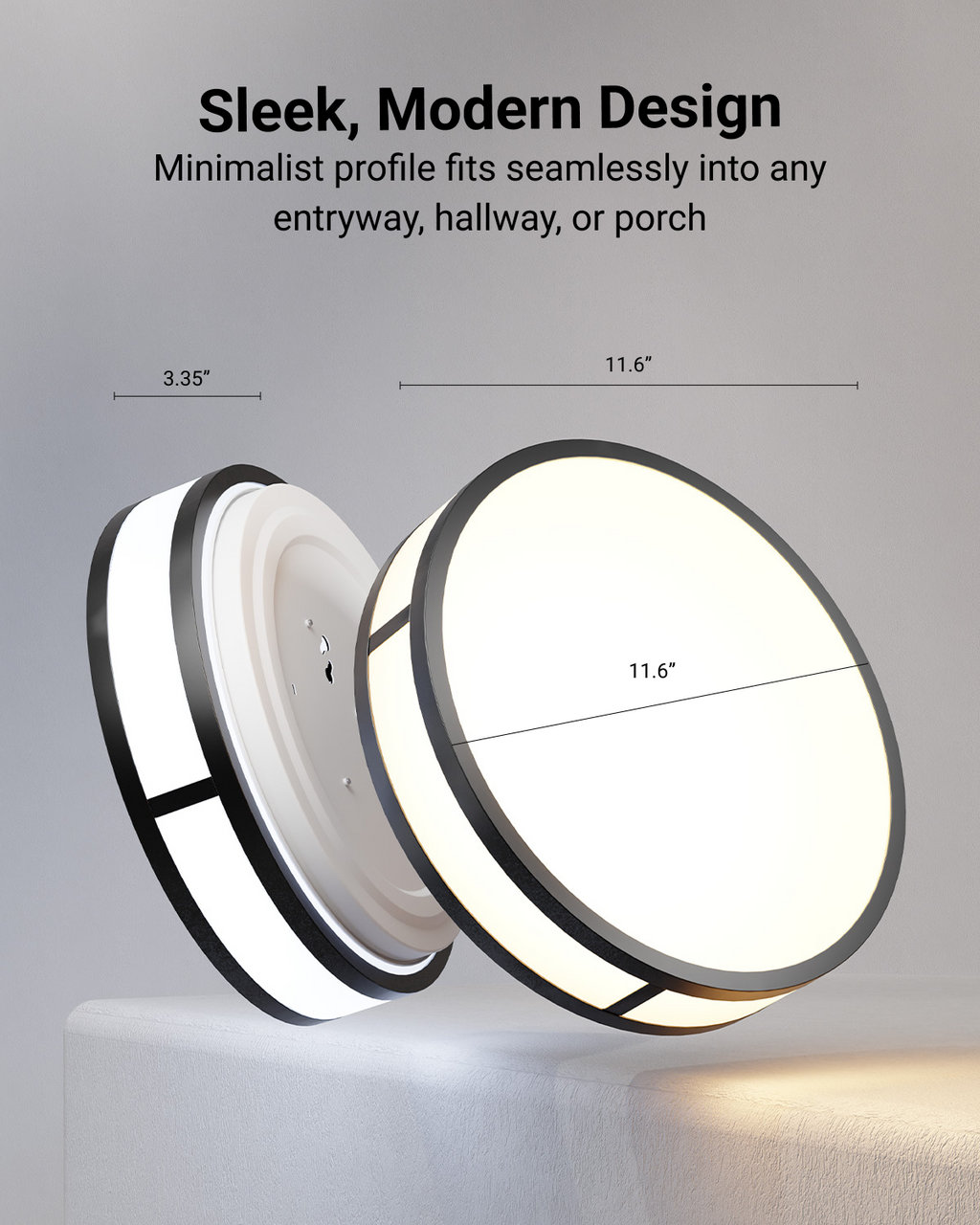 12 Inch Round LED Ceiling Light, Daylight & Motion Activated, Selectable CCT, 1500 Lumens