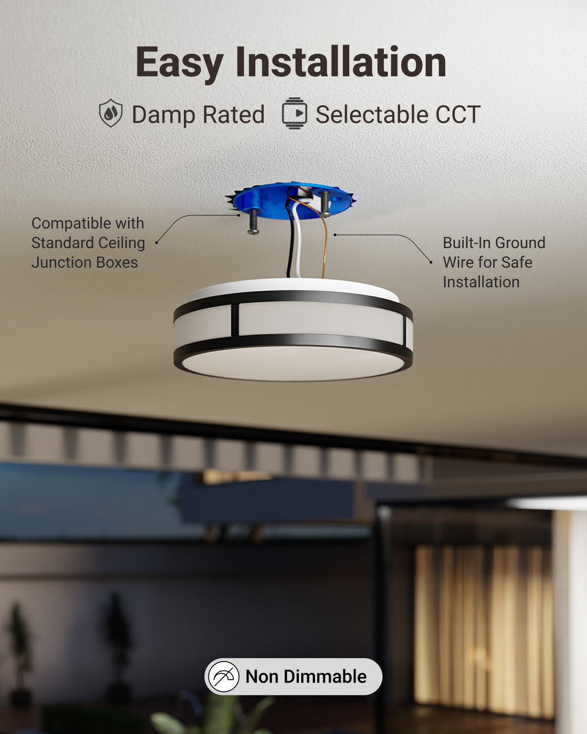 12 Inch Round LED Ceiling Light, Daylight & Motion Activated, Selectable CCT, 1500 Lumens