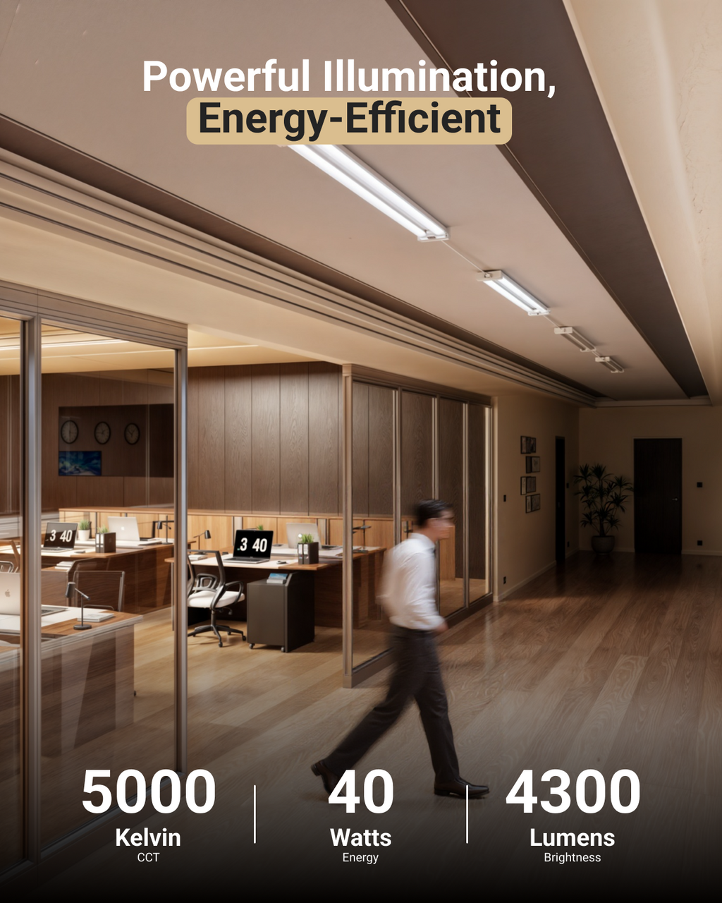 LED Shop Light, 4ft, Motion Activated, Frosted, 40W, 4300 Lumens