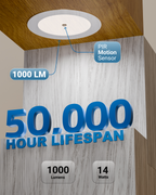 Recessed LED Lighting, 6 Inch, Motion Activated, Slim, Wafer Think, Smooth Trim, Selectable CCT, 1000 Lumens