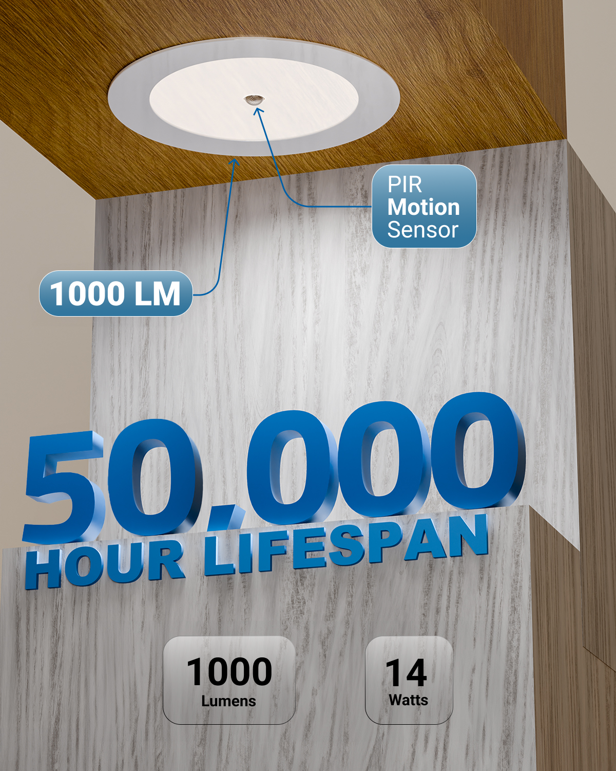 Recessed LED Lighting, 6 Inch, Motion Activated, Slim, Wafer Think, Smooth Trim, Selectable CCT, 1000 Lumens