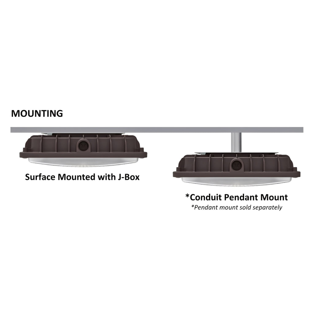 LED Canopy Light, 60W/46W/35W/24W, Dark Bronze, Selectable Wattage & CCT, 8400 Lumens
