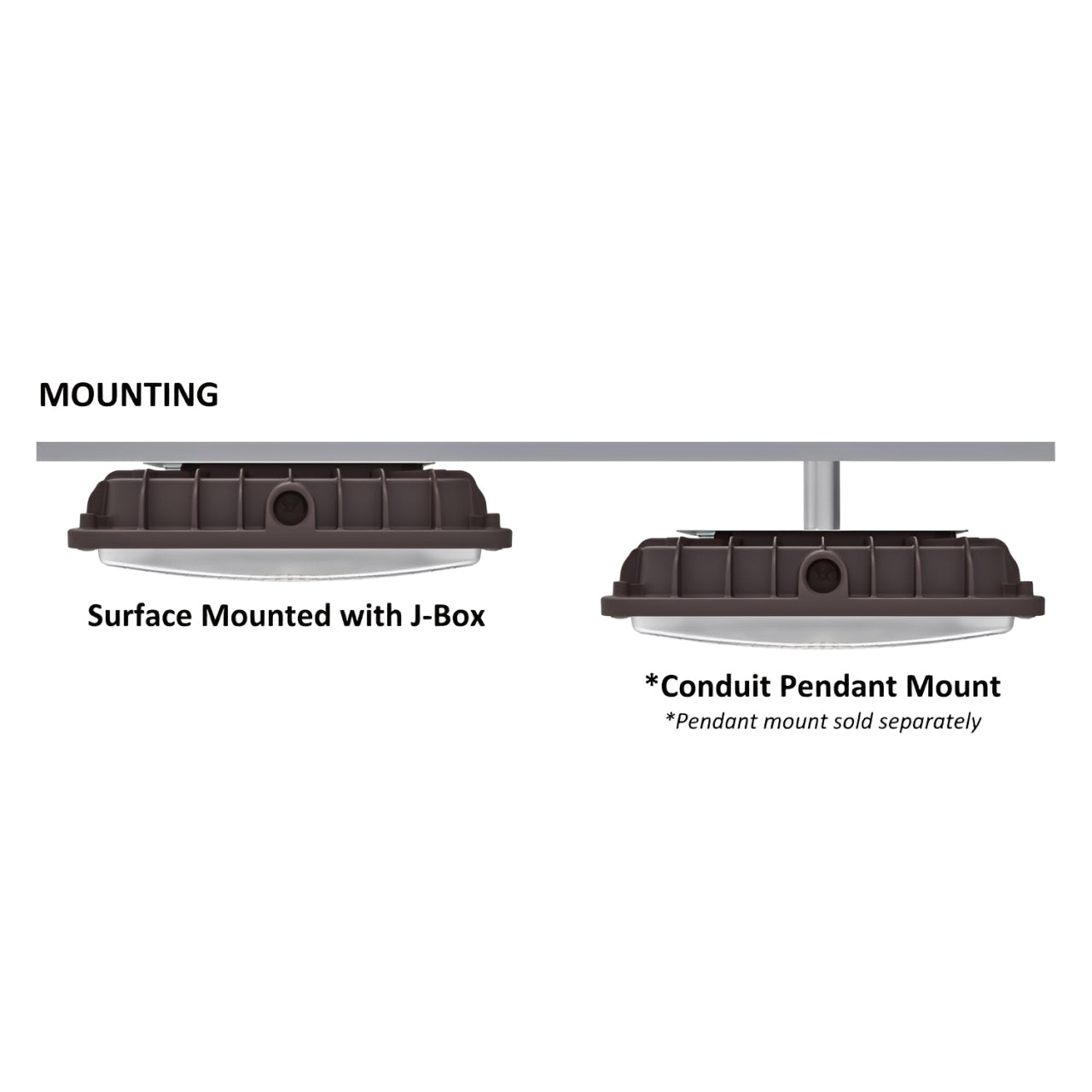 LED Canopy Light, 60W/46W/35W/24W, Dark Bronze, Selectable Wattage & CCT, 8400 Lumens