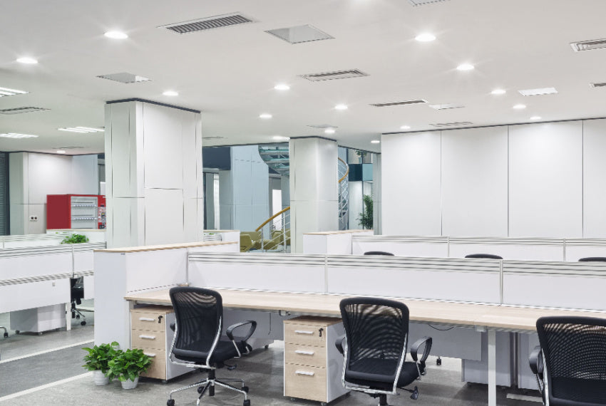 Recessed lighting in an office