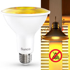 Sunco's PAR30 LED Amber Yellow Light Bulb produces a warm yellow glow that keeps pesky bugs away when the sun goes down.