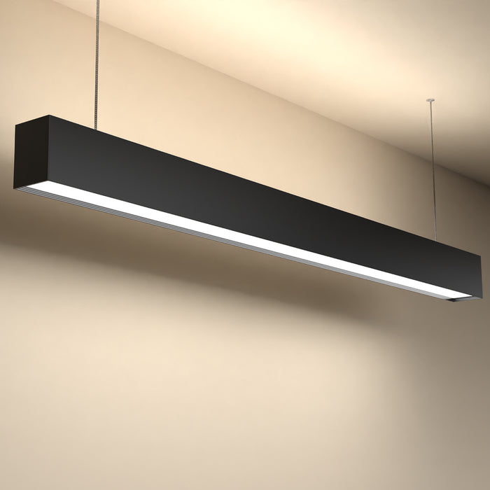 The 4ft LED Linear Pendant Light emits both direct and indirect illumination in area where it is mounted.