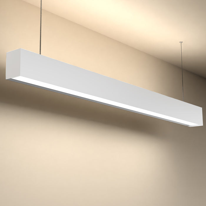 The 4ft LED Linear Pendant Light emits both direct and indirect illumination in area where it is mounted.