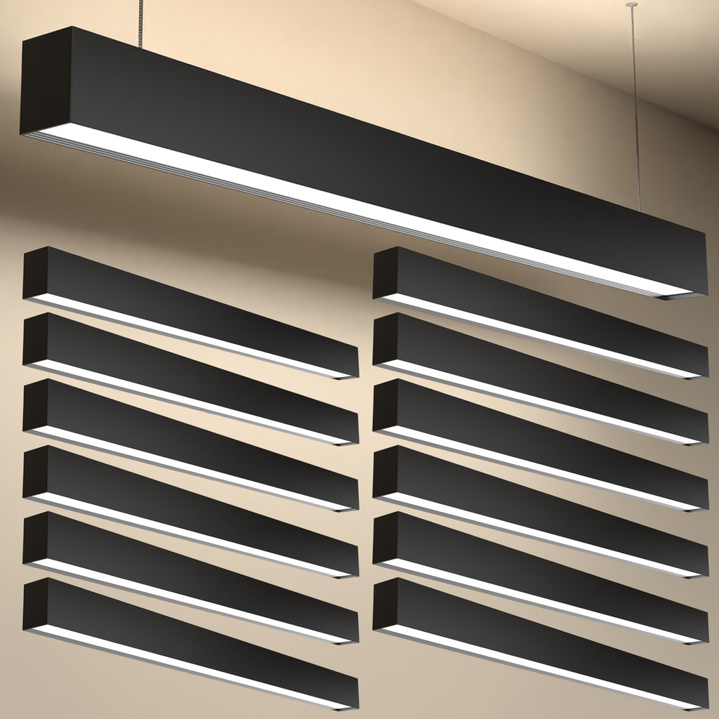 4ft LED Linear Pendant Selectable Up/Down Light, Black, 57W, 6300 Lumens