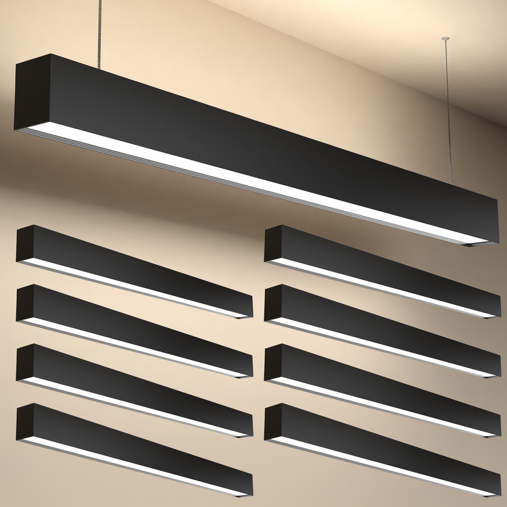 4ft LED Linear Pendant Selectable Up/Down Light, Black, 57W, 6300 Lumens