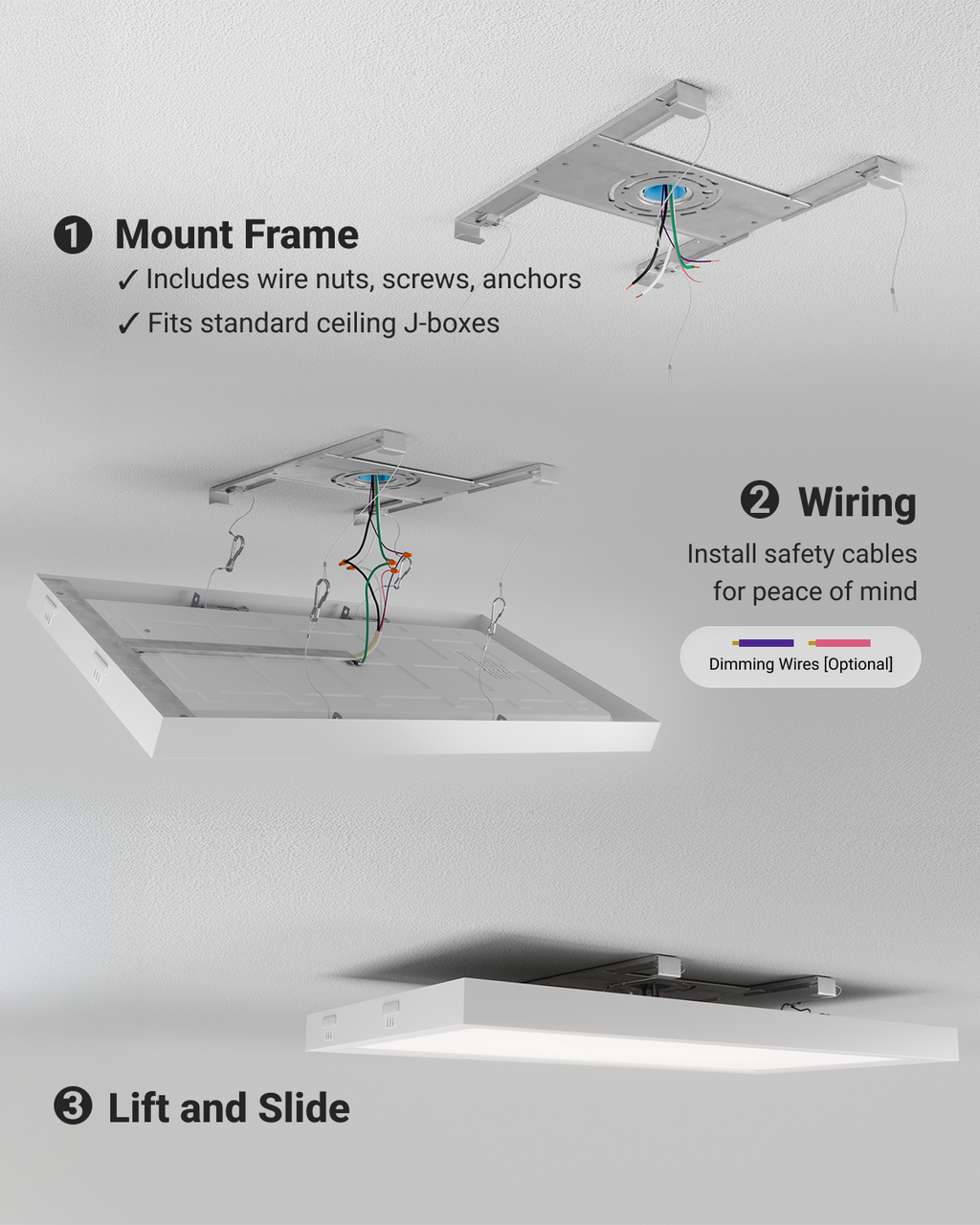 LED Ceiling Panel Light, 20W/18W/16W, 1x2, Selectable CCT, 2000 Lumens