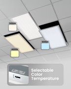 LED Ceiling Panel Light with Emergency Battery, 50W/40W/30W, 2x4, Selectable CCT & Wattage, 6400 Lumens