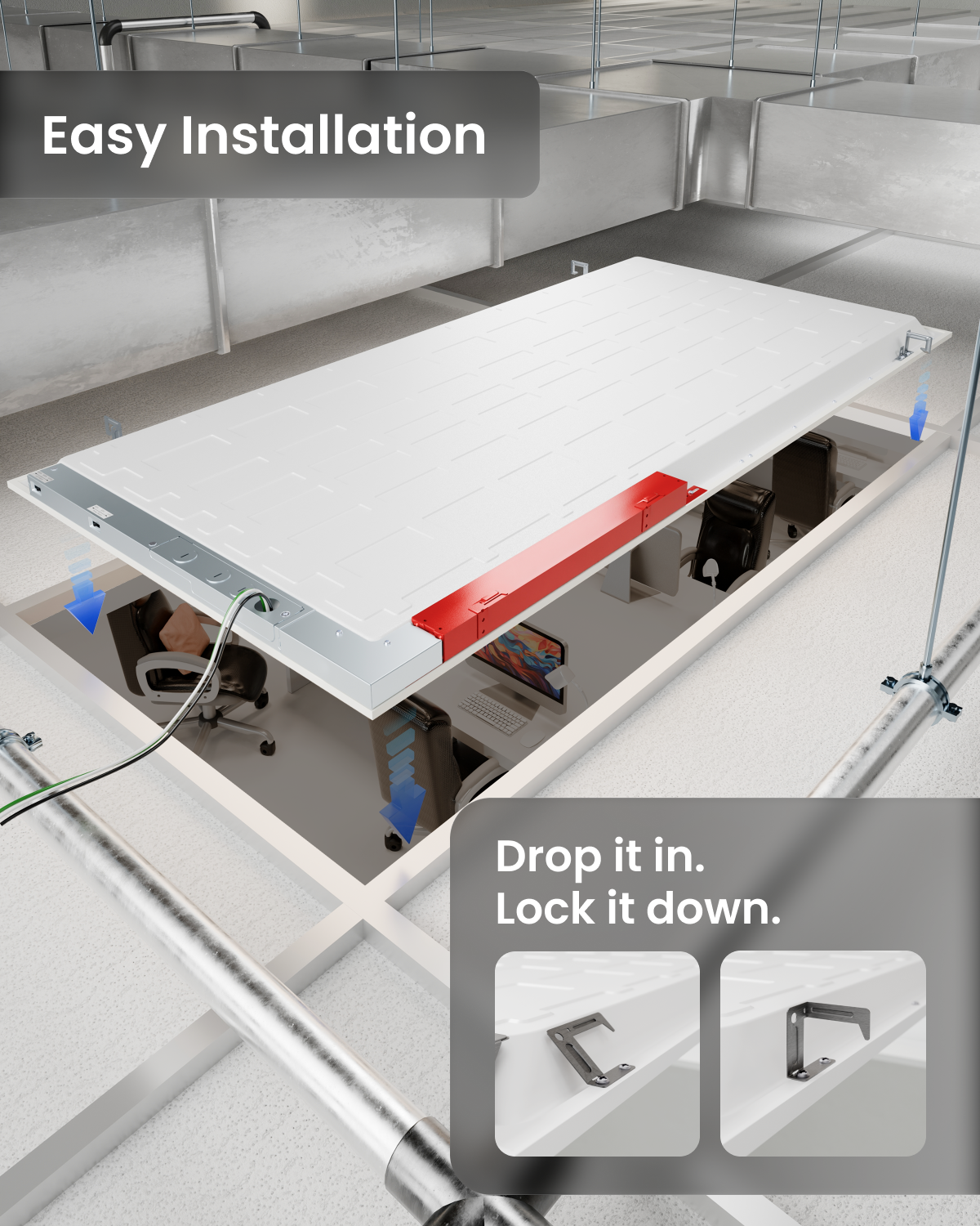 LED Ceiling Panel Light with Emergency Battery, 50W/40W/30W, 2x4, Selectable CCT & Wattage, 6400 Lumens