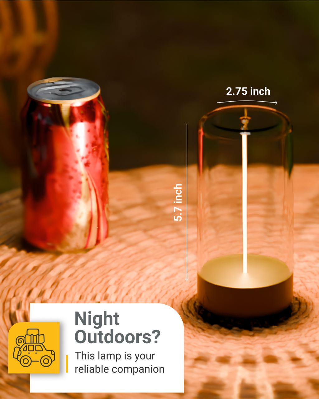 Portable & Rechargeable Table Lamp, 1W, 2700K, 55 Lumens