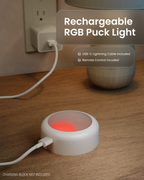 Rechargeable RGB LED Puck Lights with Remote, 35 Lumens