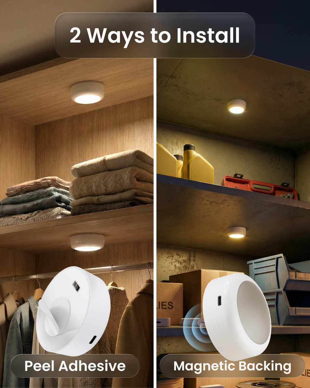 Rechargeable RGB LED Puck Lights with Remote, 35 Lumens