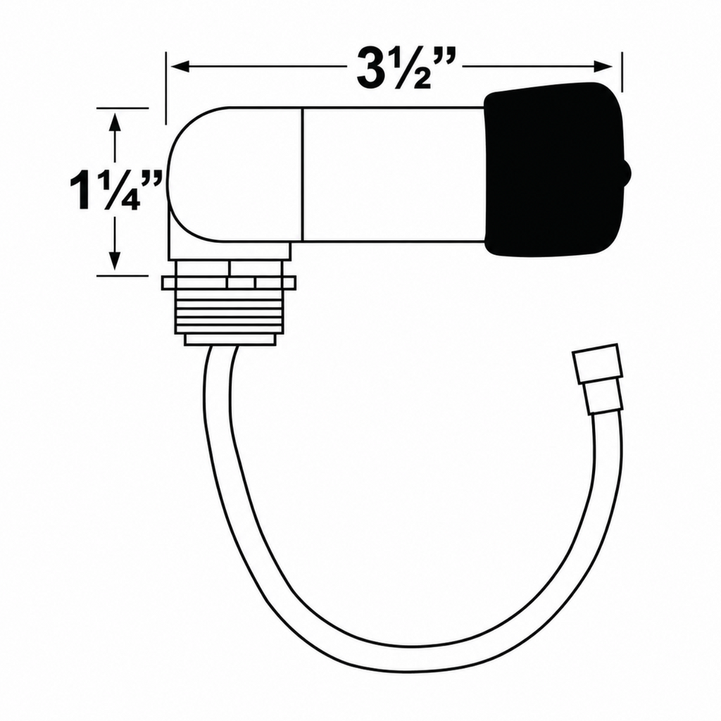 Dimension drawing of a right-angle photocell with a wired plug connector