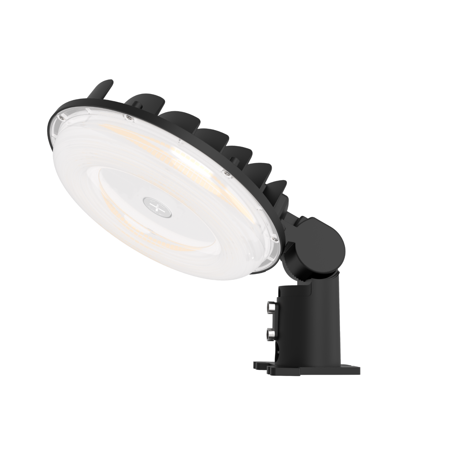 Black outdoor floodlight on a white background