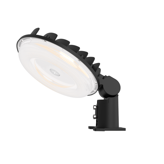 Black outdoor floodlight on a white background