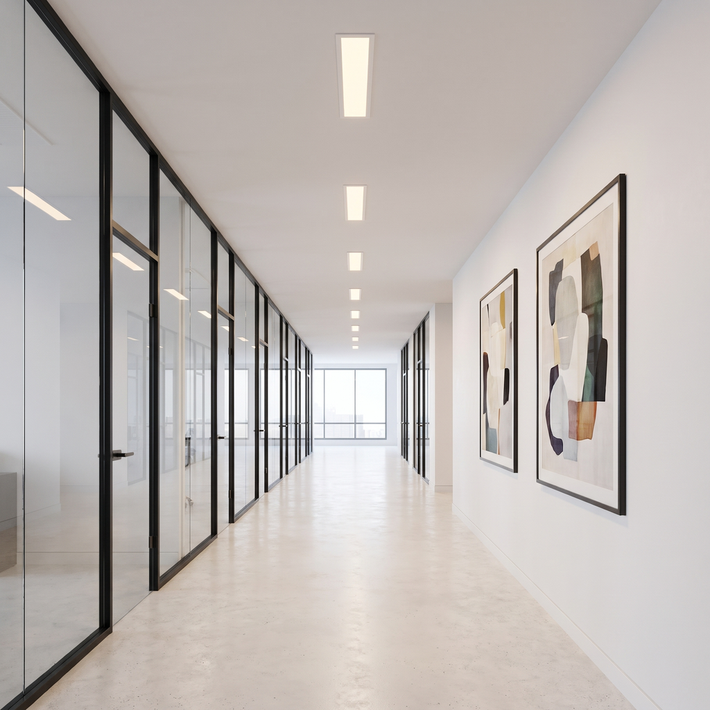 2ft slim recessed light, application corridor — illustrative application scene