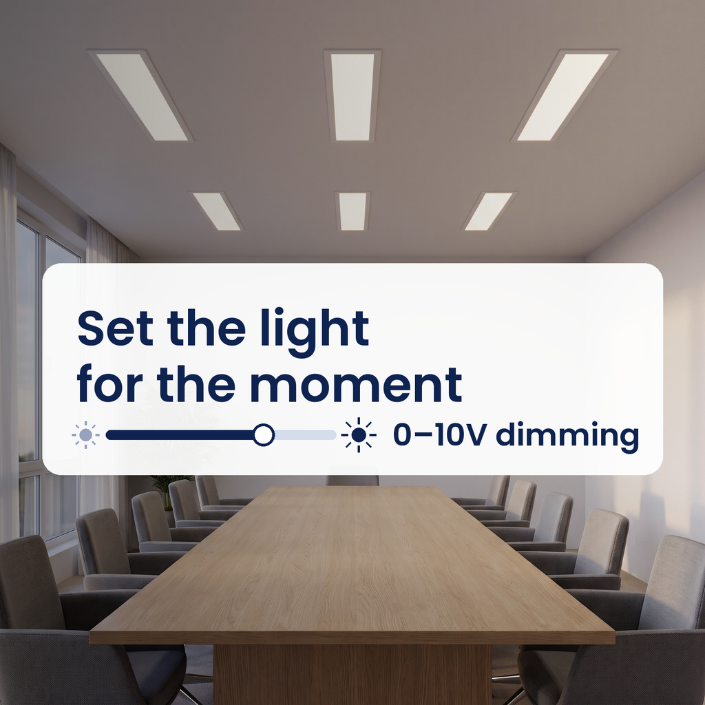 2ft slim recessed light, dimming card — illustrative application scene