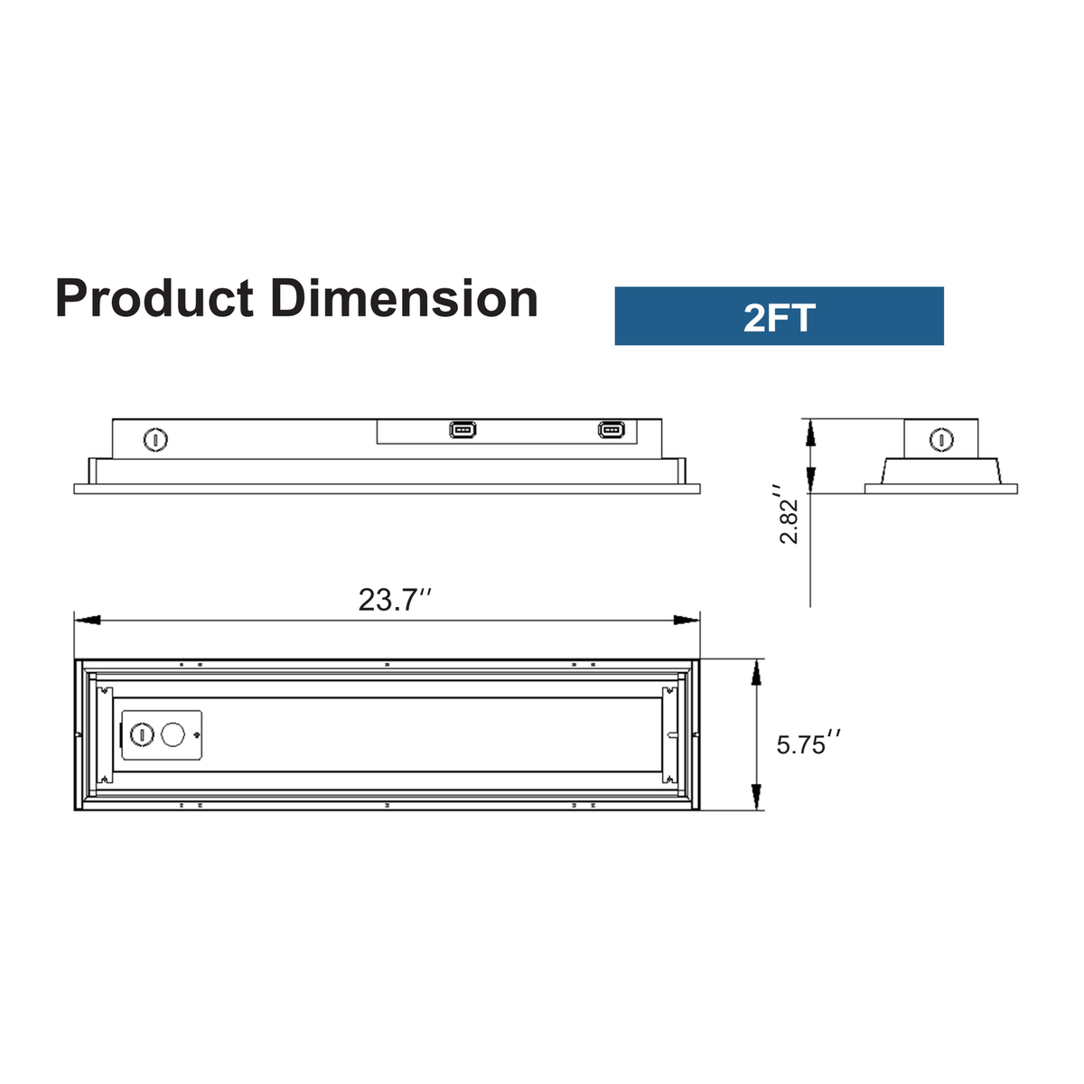 2ft fixture dimensions: 23.7 x 5.75 x 2.82 inches