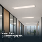 Slim recessed lighting in an office corridor