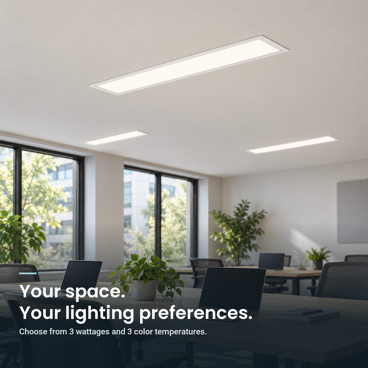 Selectable recessed lighting in a workspace