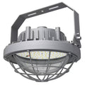 An industrial LED work light with a protective cage and mounting bracket, shown against a plain white background.
