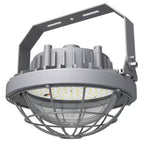 An industrial LED work light with a protective cage and mounting bracket, shown against a plain white background.