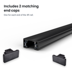 Black Halo track rail with 2 matching end caps, one for each end of the 4ft rail