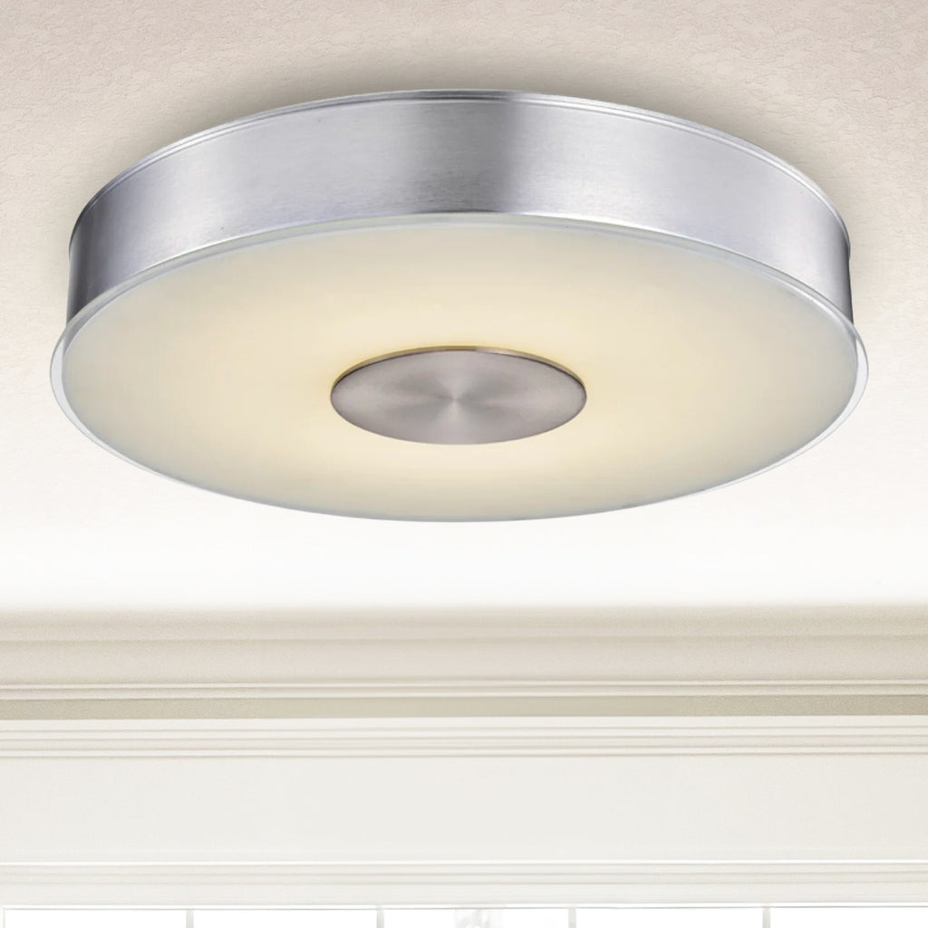 Round LED Brushed Aluminum Ceiling Light, Fusion, Surface Mount, 120-277V, 2600 Lumens