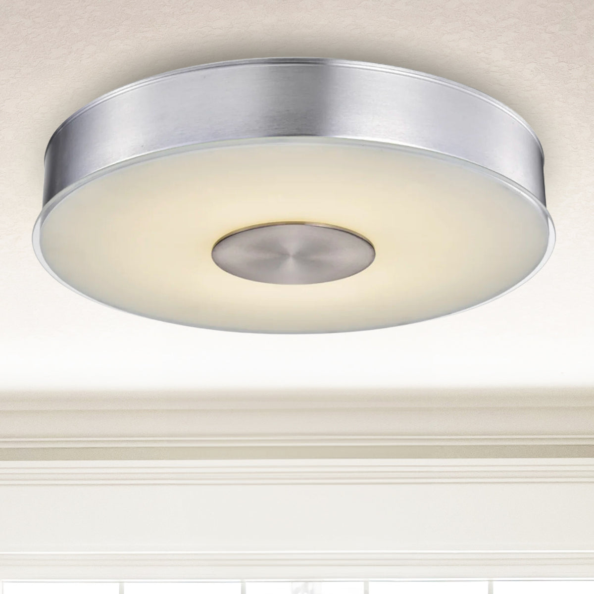 Round LED Brushed Aluminum Ceiling Light, Fusion, Surface Mount, 120-277V, 2600 Lumens