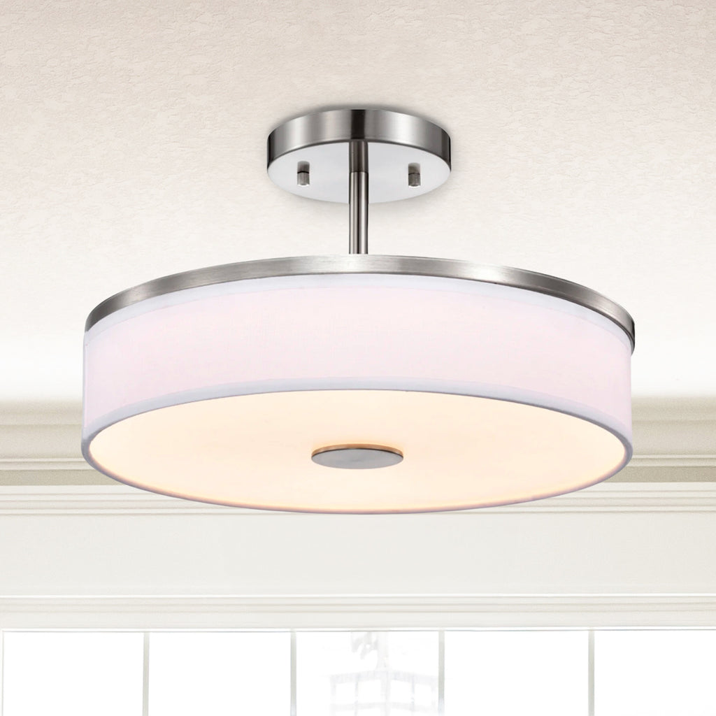 Round LED Satin Nickel Ceiling Light, Sundecor, Semi-Flush Mount, Selectable CCT