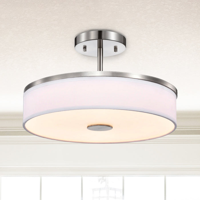 Round LED Satin Nickel Ceiling Light, Sundecor, Semi-Flush Mount, Selectable CCT