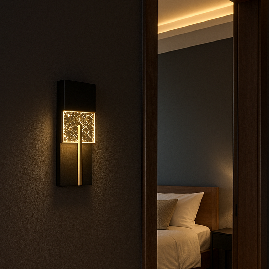 Crystal Glass & Black Finish LED Wall Sconce, W230D-B Series