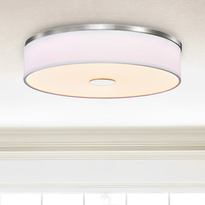 Round LED Satin Nickel Ceiling Light, Sundecor, Surface Mount, Selectable CCT