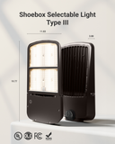 Our LED Shoebox Light offers powerful, uniform lighting with reduced energy consumption; ideal for parking lots and roadways.