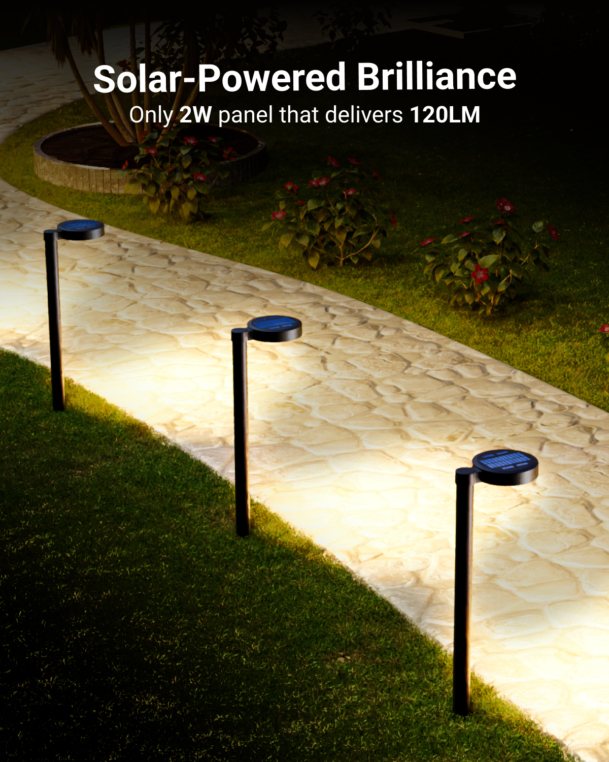 LED Solar Garden Pathway Light, Dusk to Dawn Photocell, Selectable CCT, 120 Lumens