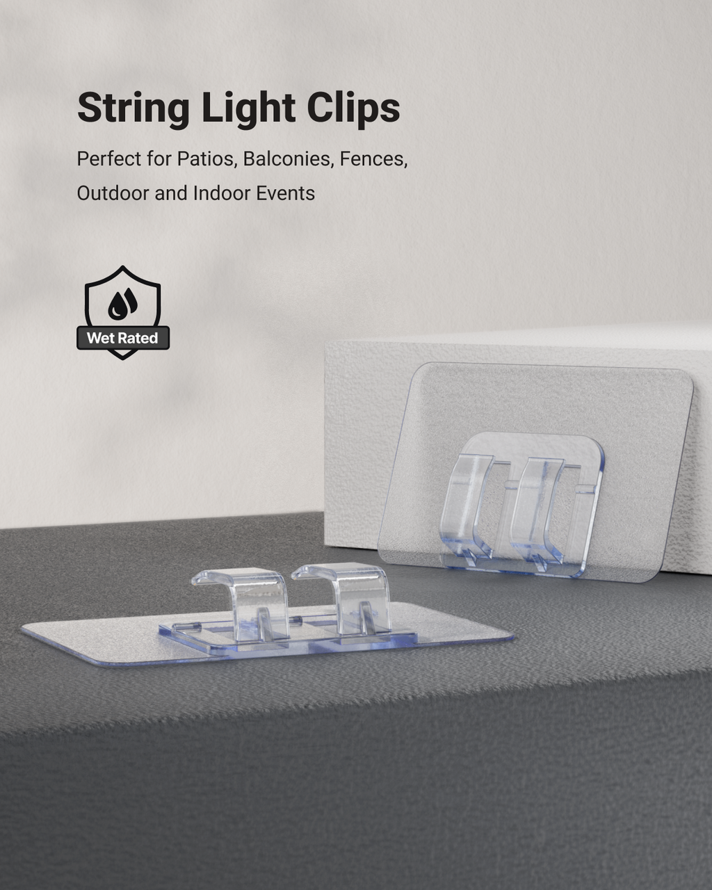Sunco Outdoor String Light Clips are perfect for patios, balconies, fences, and other outdoor or indoor events.