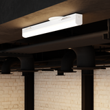 The strip light fixture has a classic white finish for a clean and versatile look.