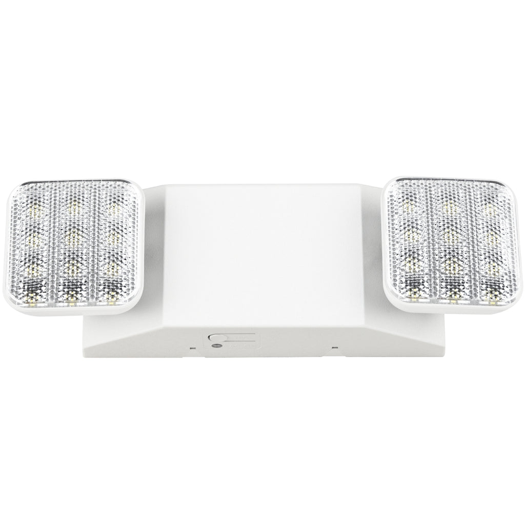 This LED Emergency Light from Sunco Lighting features 2 adjustable LED flood lights that swivel and rotate to light up the path to safety. With a 50,000hour lifespan and integrated LED heads your maintenance will be low with this product. It includes a 180-minute backup battery to turn on during a power outage or emergency situation with a power loss. Can be wall mounted for light in stairwells, interior rooms without windows, and janitorial spaces or access hallways to provide emergency light.