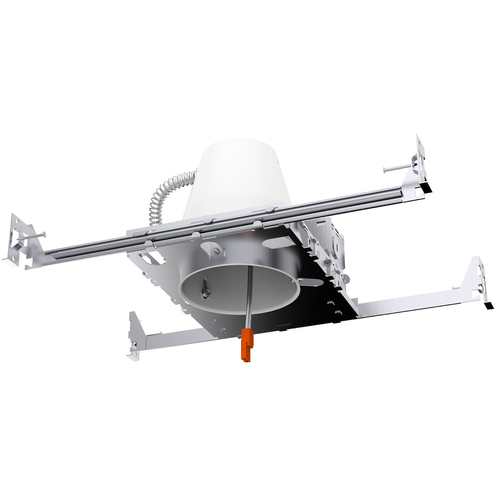This air tight and IC rated 4-inch Recessed Can for new construction features a j-box, adjustable bar hangars (for joist type installation or suspended ceilings), a TP24 connector and is IC rated for safety. This commercial rated can housing uses 120/277V. Image shows the new construction recessed lighting can. Quickly install this 4-inch can in framing with our simple install manual before drywall and ceiling is finished. Includes can only. LED not included.